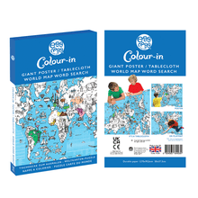 Load image into Gallery viewer, World Map Word Search Colour-In Tablecloth / Giant Poster - BEST SELLER
